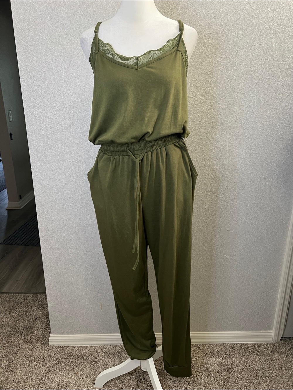 Casual Green Jumpsuit Lace Trim Estimated Size Small
